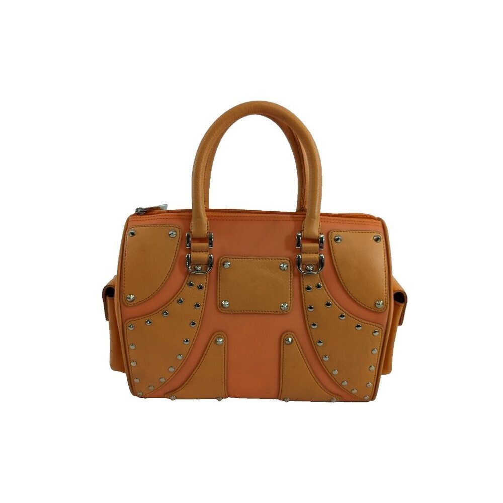 Besso Designer Leather Handbag Orange Purse Silver Stud ID Tag Style No. 2494